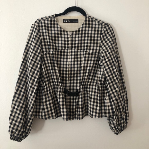 Zara Jackets & Blazers - Zara Bomber Peplum Jacket Size M (black and white gingham)